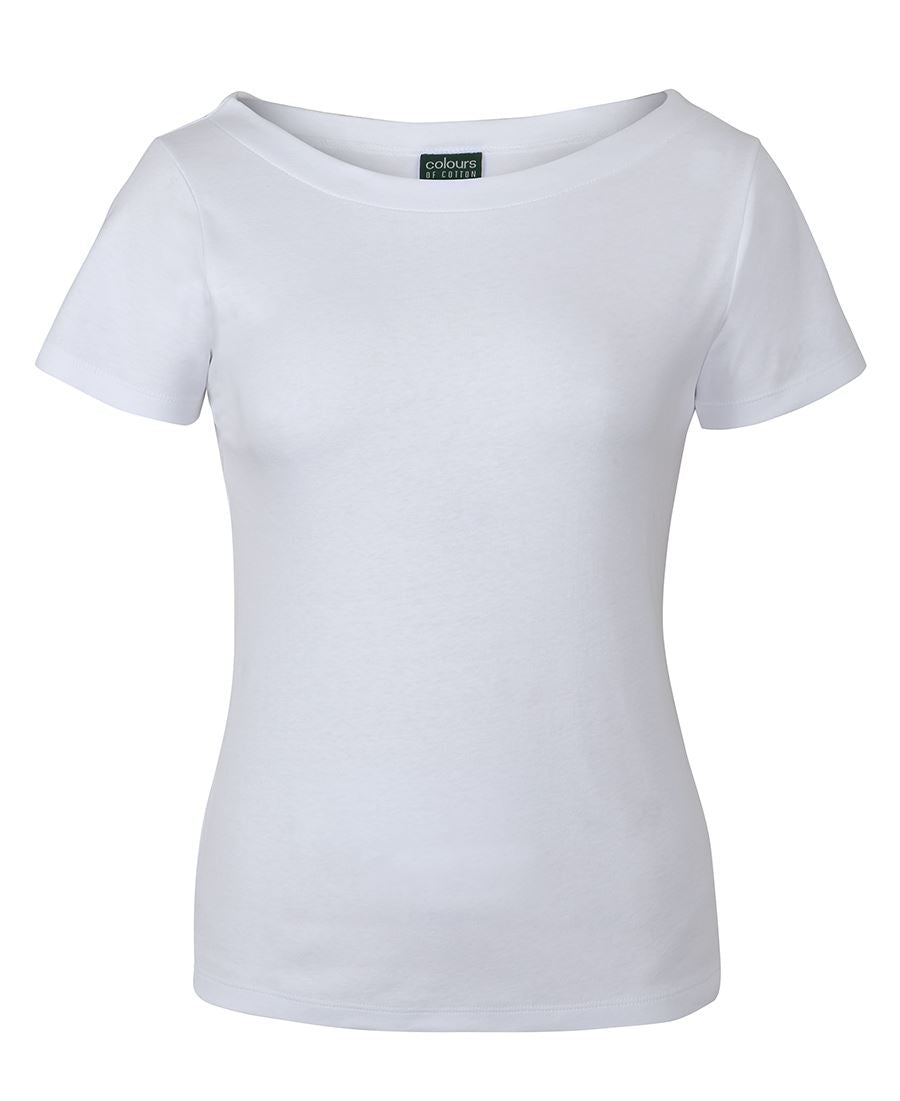 C of C Ladies Boat Neck Tee - White - Front