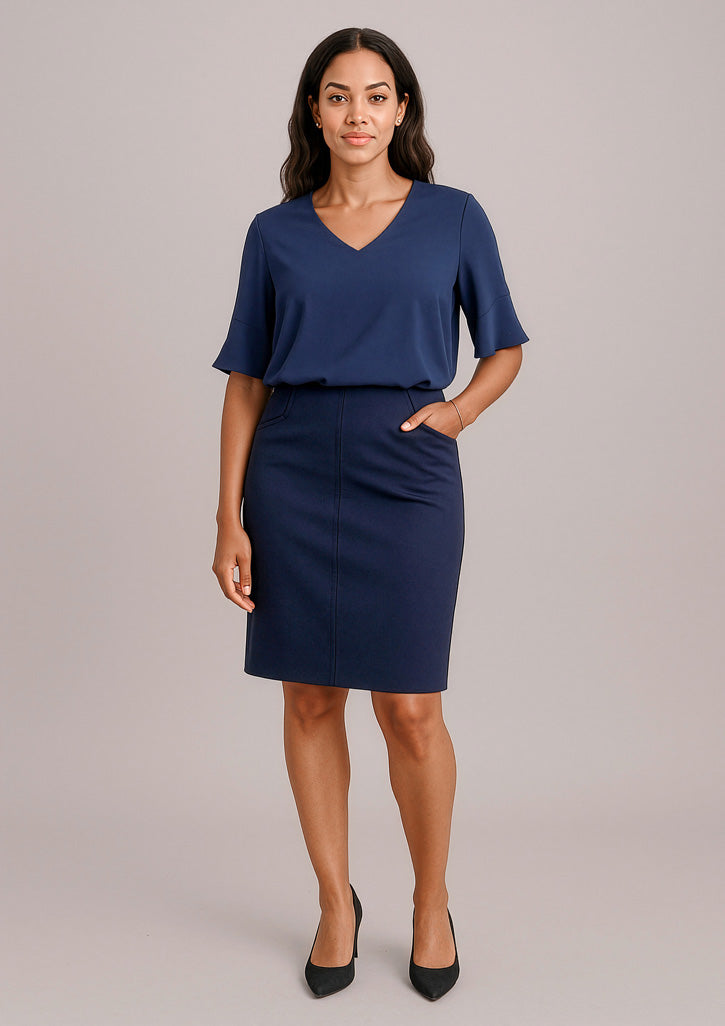 Siena Womens Bandless Pencil Skirt - Marine - Model