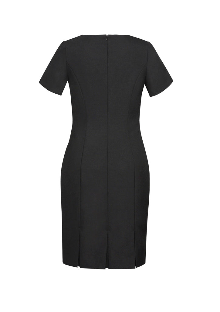 Comfort Wool Stretch Womens Short Sleeve Shift Dress - Black - Back