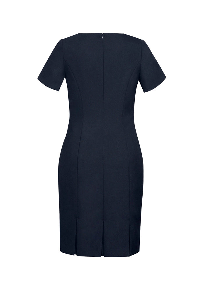 Comfort Wool Stretch Womens Short Sleeve Shift Dress - Navy - Back
