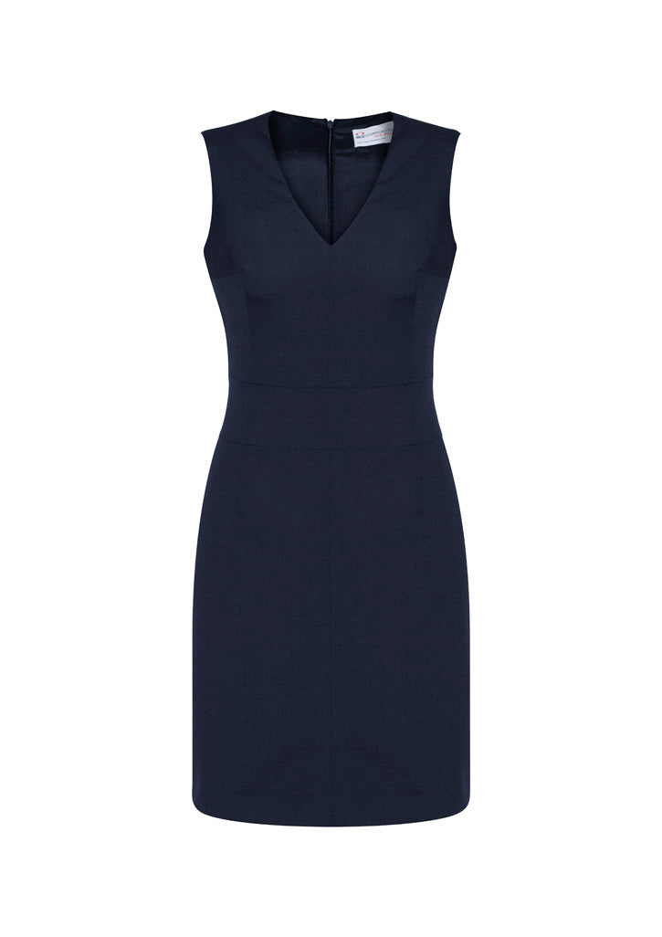 Comfort Wool Stretch Womens Sleeveless V-Neck Dress - Navy - Front