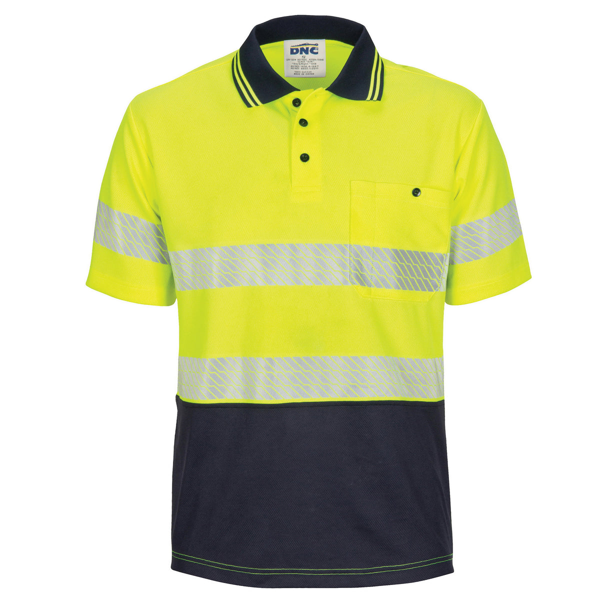 HiVis Segment Taped Micromesh Polo - Short Sleeve - Yellow/Navy