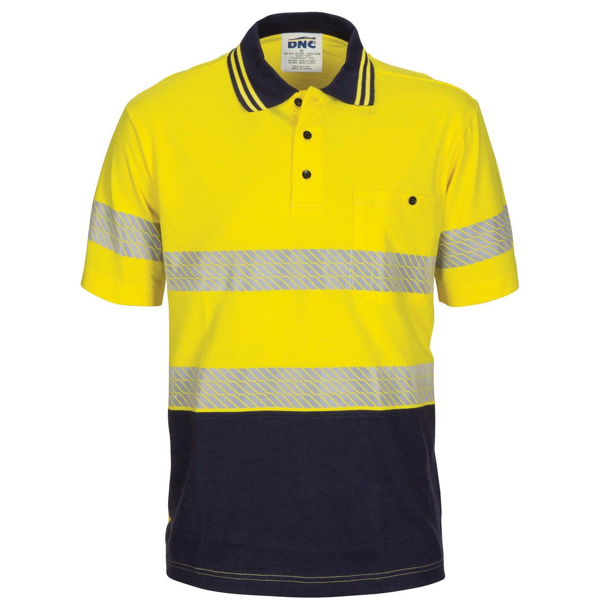 HIVIS Segment Taped Cotton Jersey Polo - Short Sleeve - Yellow/Navy