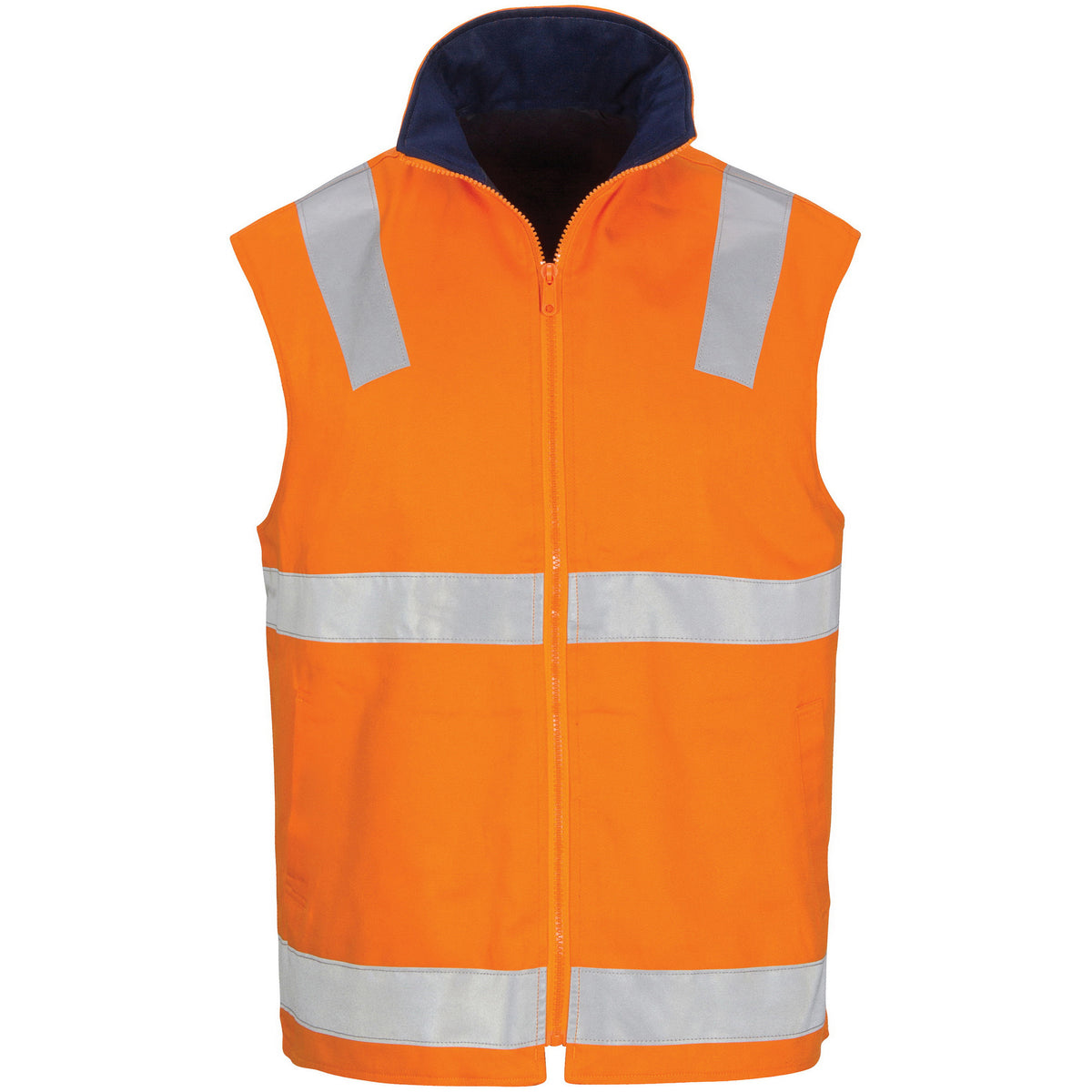 HiVis Cotton Drill Reversible Vest with CSR R/Tape - Orange/Navy