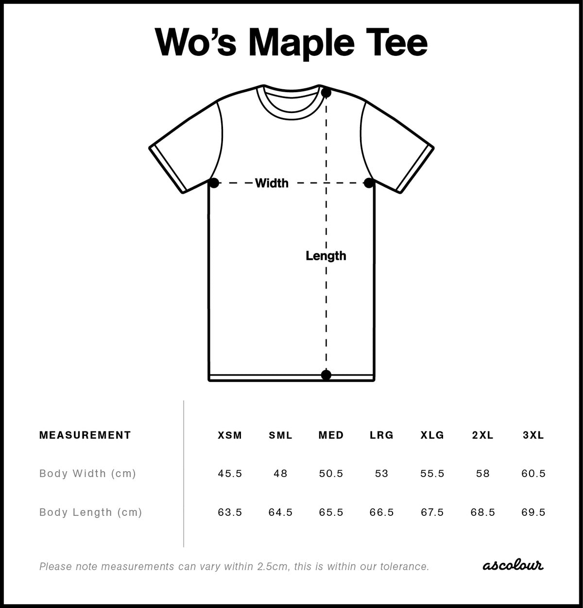 Wo's Maple Tee 4001S - Size guide