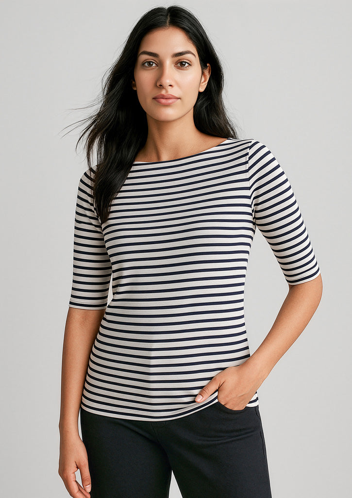 Camille Womens Short Sleeve T-Top - Dark Navy/Ivory - Model