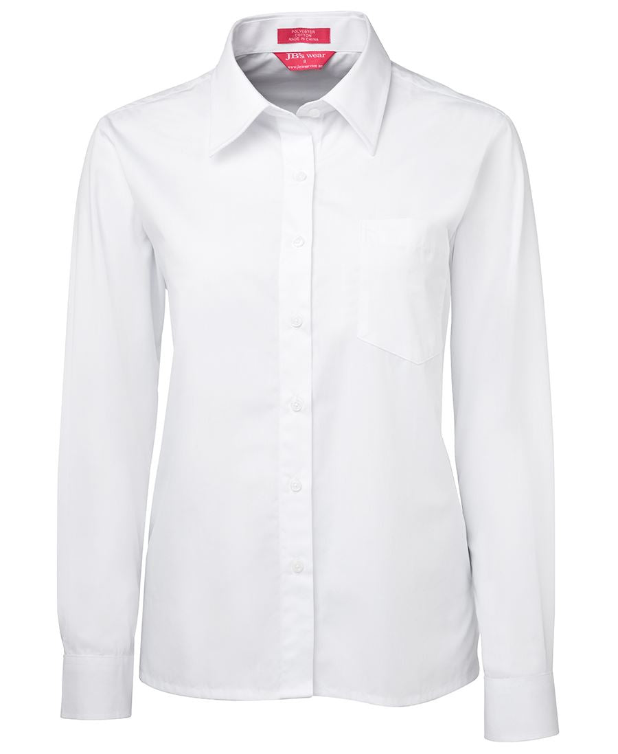 JB's Ladies L/S & S/S Original Poplin Shirt - White - Front