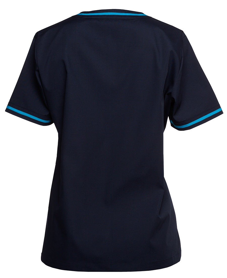 JB's Ladies Contrast Scrubs Top - Navy/Aqua - Back