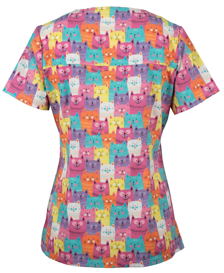 JB's Ladies Scrub Top Printed - Cat - Back