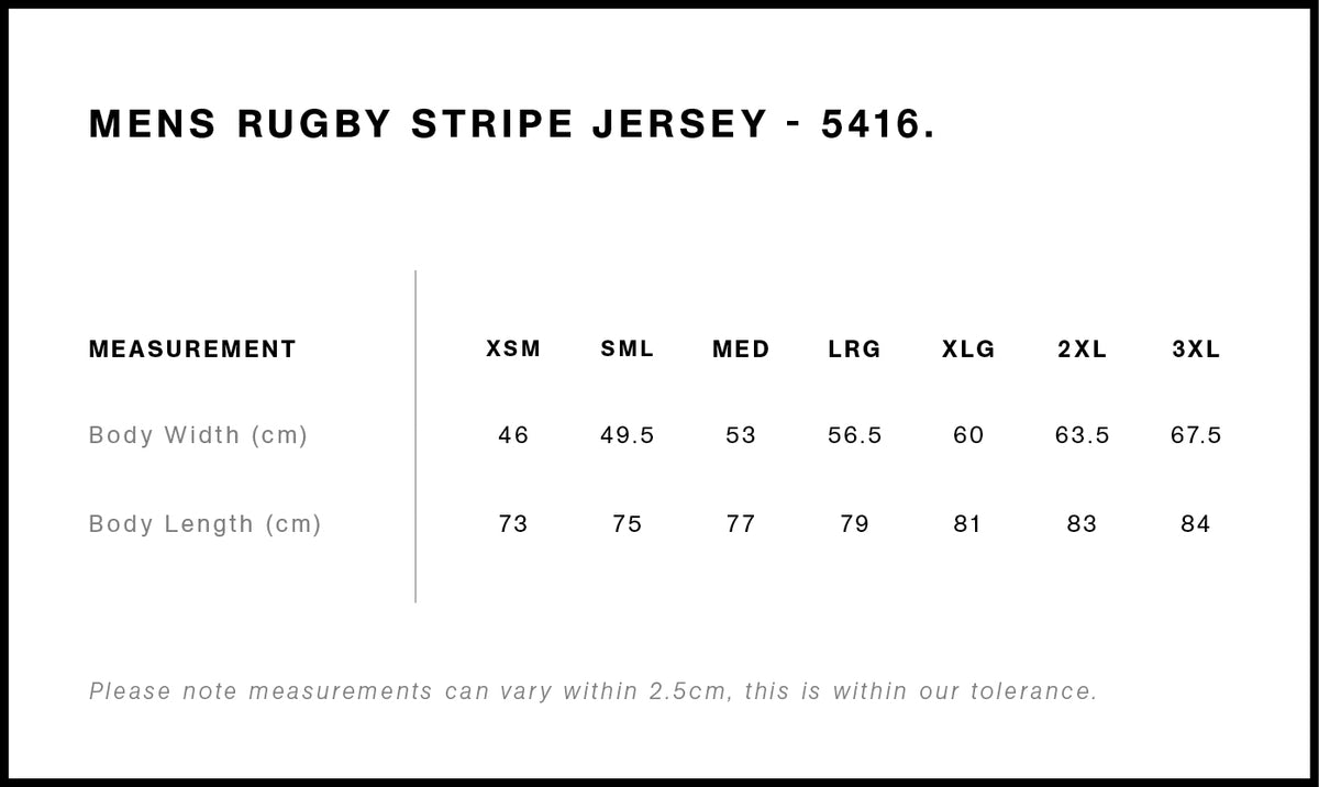 Rugby Stripe Jersey 5416 - Size guide