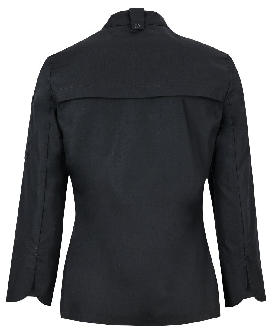 JB's Ladies L/S Snap Button Chef Jacket - Black - Back