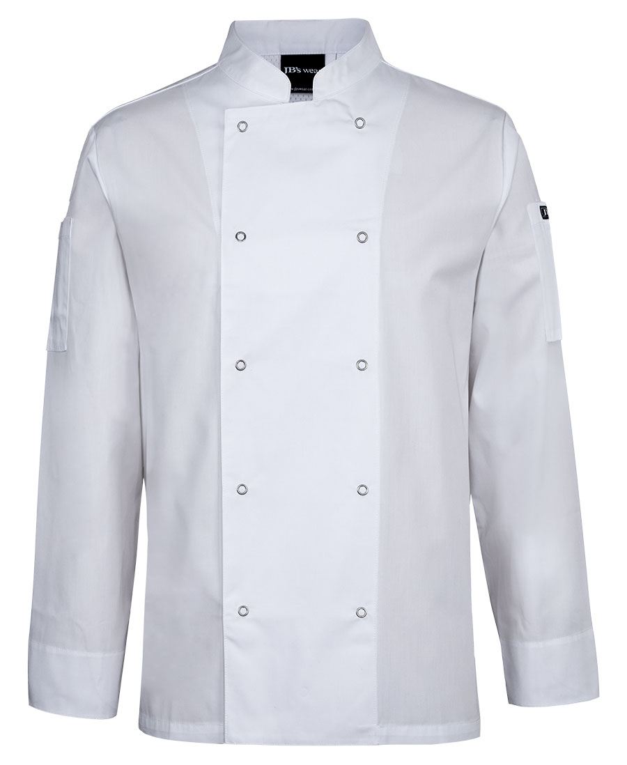 JB's L/S Snap Button Chefs Jacket - White - Front
