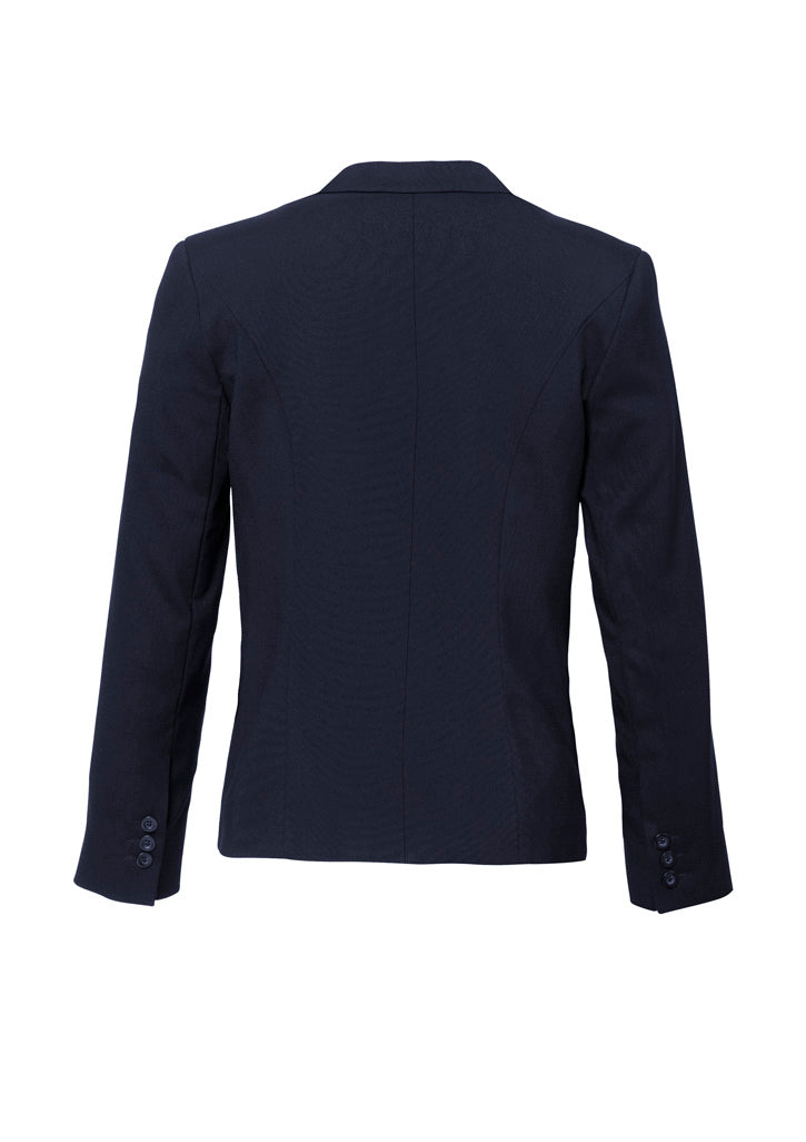 Comfort Wool Stretch Womens Short Jacket with Reverse Lapel - Navy - Back