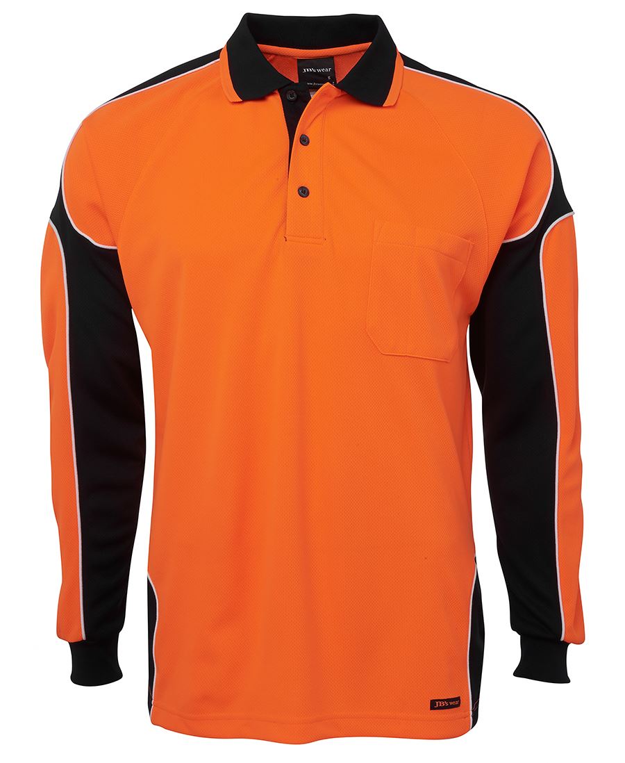 JB's Hi Vis L/S Arm Panel Polo - Orange/Black - Front