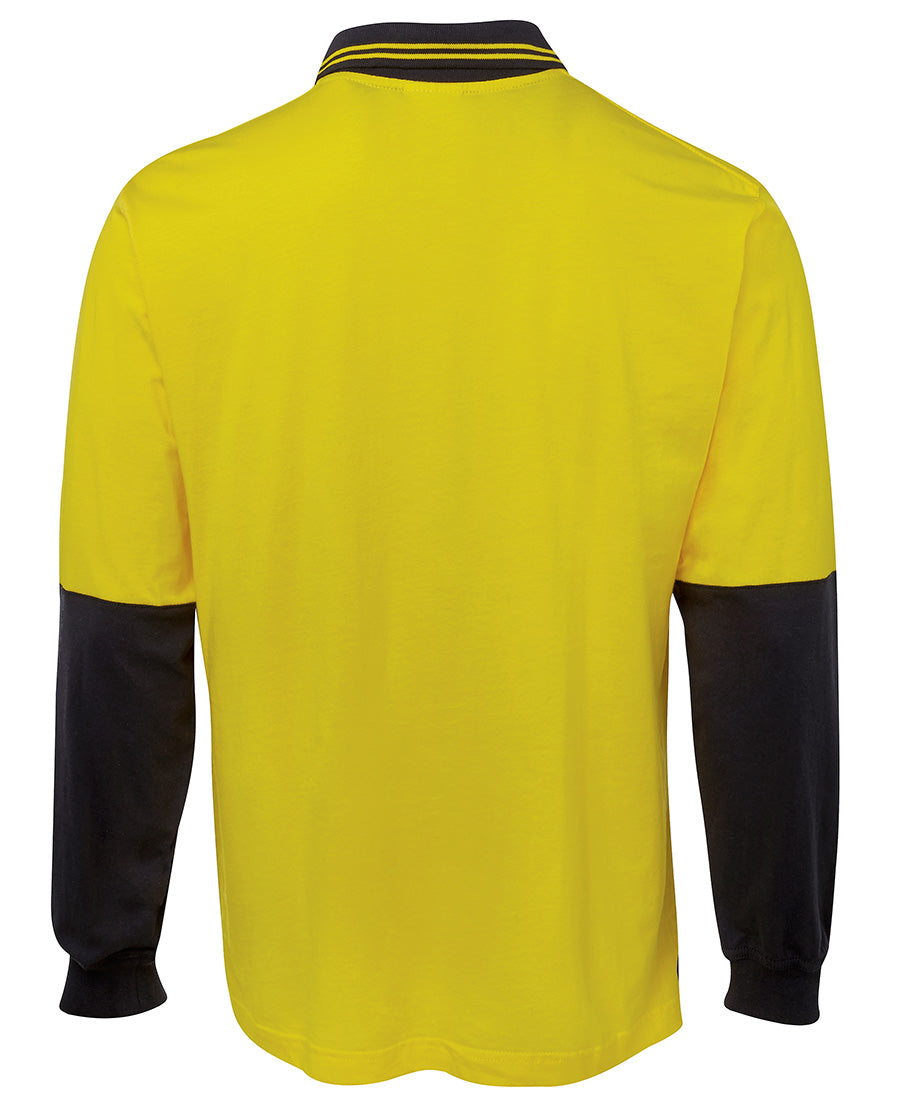 JB's Hi Vis L/S Cotton Polo - Yellow/Navy - Back