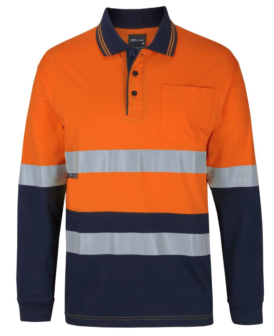JB's Hi Vis (D+N) L/S Cotton Polo - Orange/Navy - Front