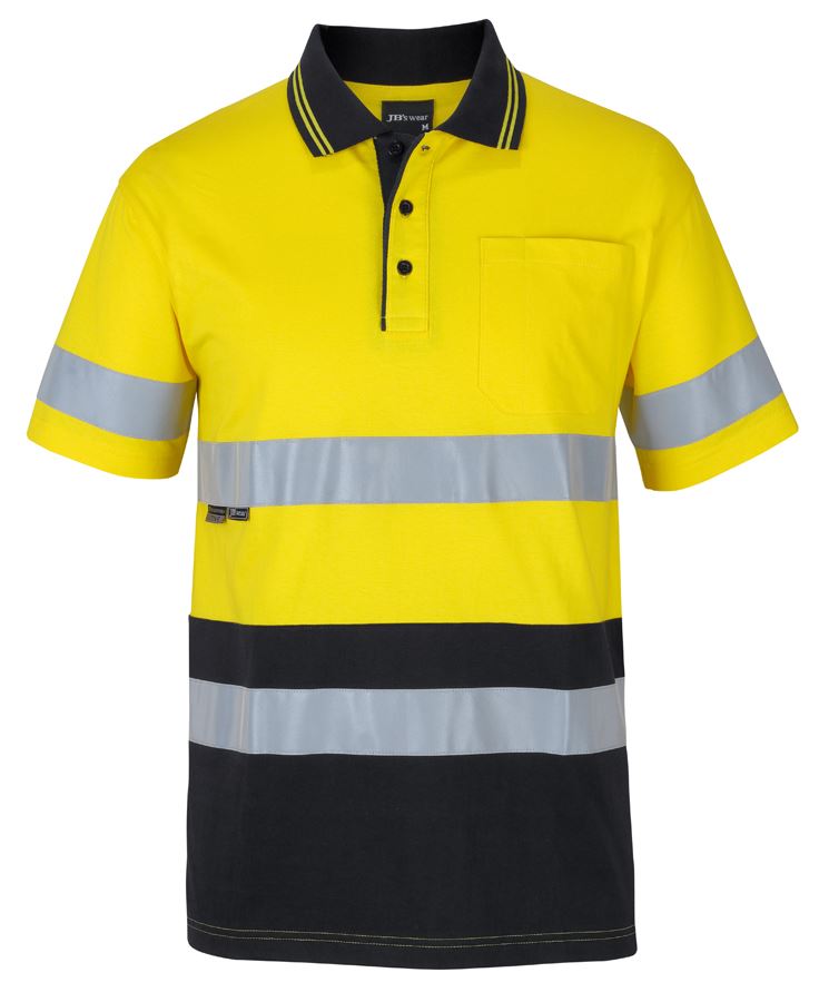 JB's Hi Vis (D+N) S/S Cotton Polo - Yellow/Black - Front