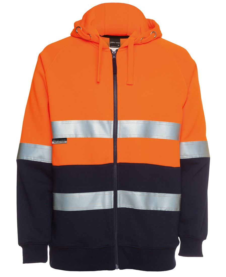 JB's Hi Vis (D+N) Full Zip Fleecy Hoodie - Orange/Navy - Front