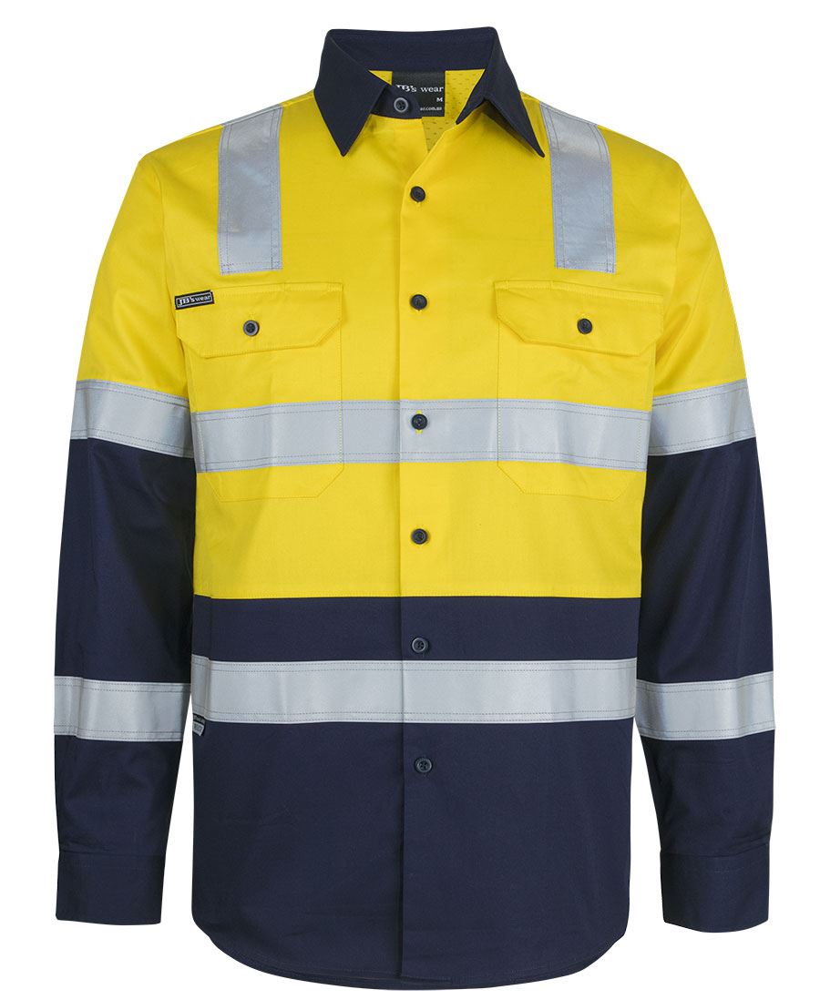 JB's Hi Vis (D+N) L/S 150G Level 3 Work Shirt - Yellow/Navy - Front
