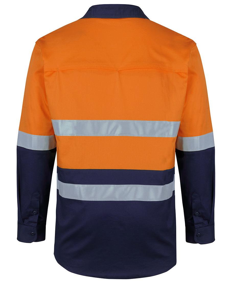 JB's Hi Vis (D+N) L/S Stretch Work Shirt - Orange/Navy - Back