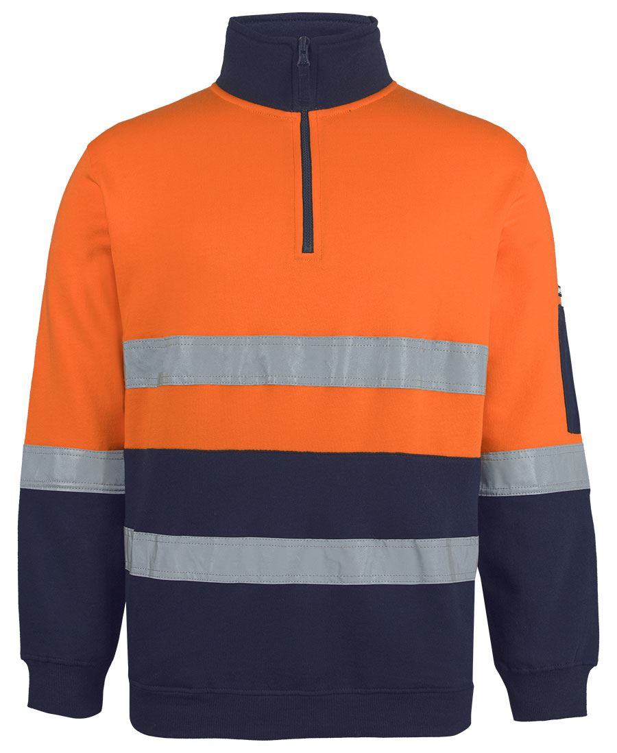 JB's Hi Vis (D+N) 310 Cotton 1/2 Zip Fleece - Orange/Navy - Front