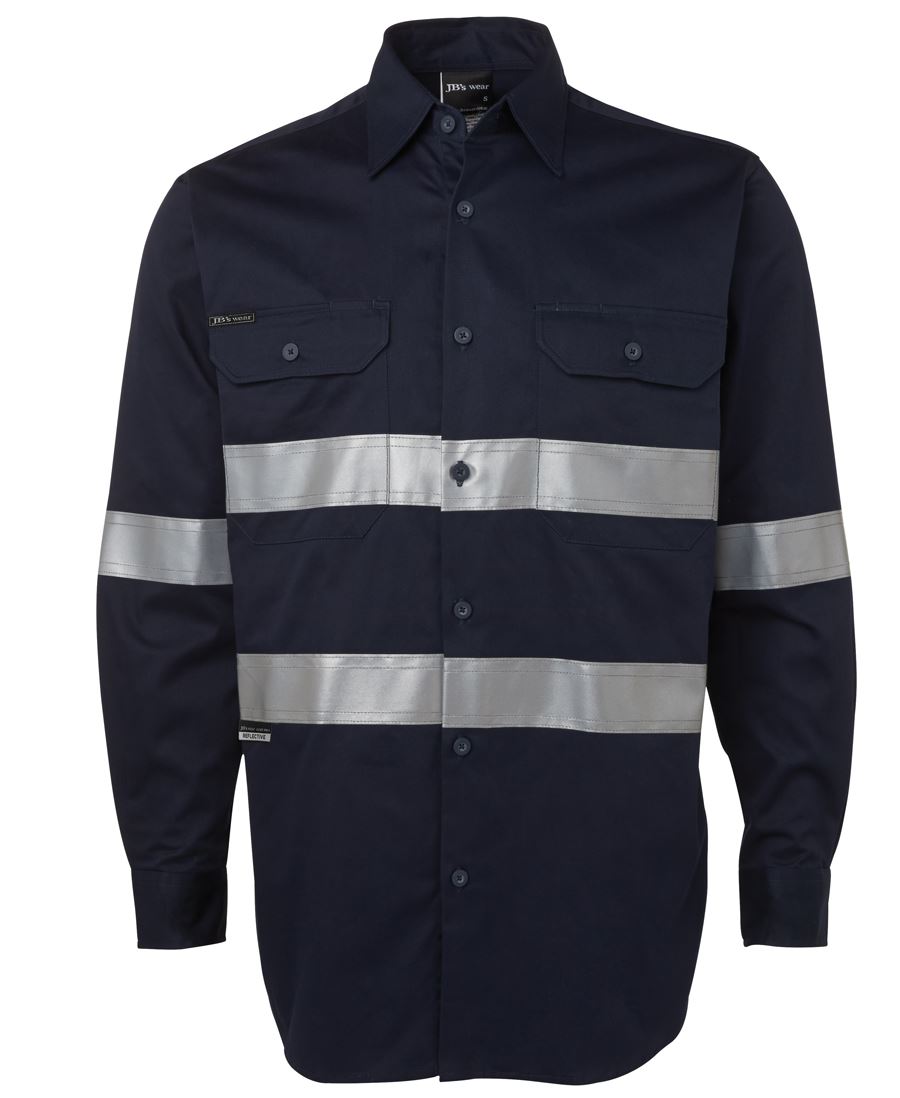 JB's L/S 190G Work Shirt With Reflective Tape - Navy - Front