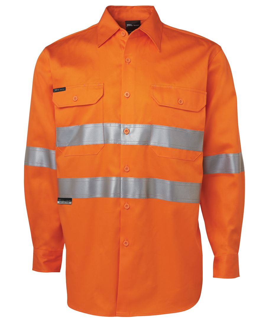 JB's L/S 190G Work Shirt With Reflective Tape - Orange - Front