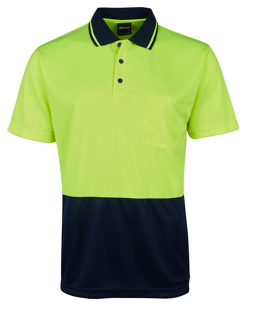 JB's Hi Vis Jacquard Non Cuff Polo - Lime/Navy - Front