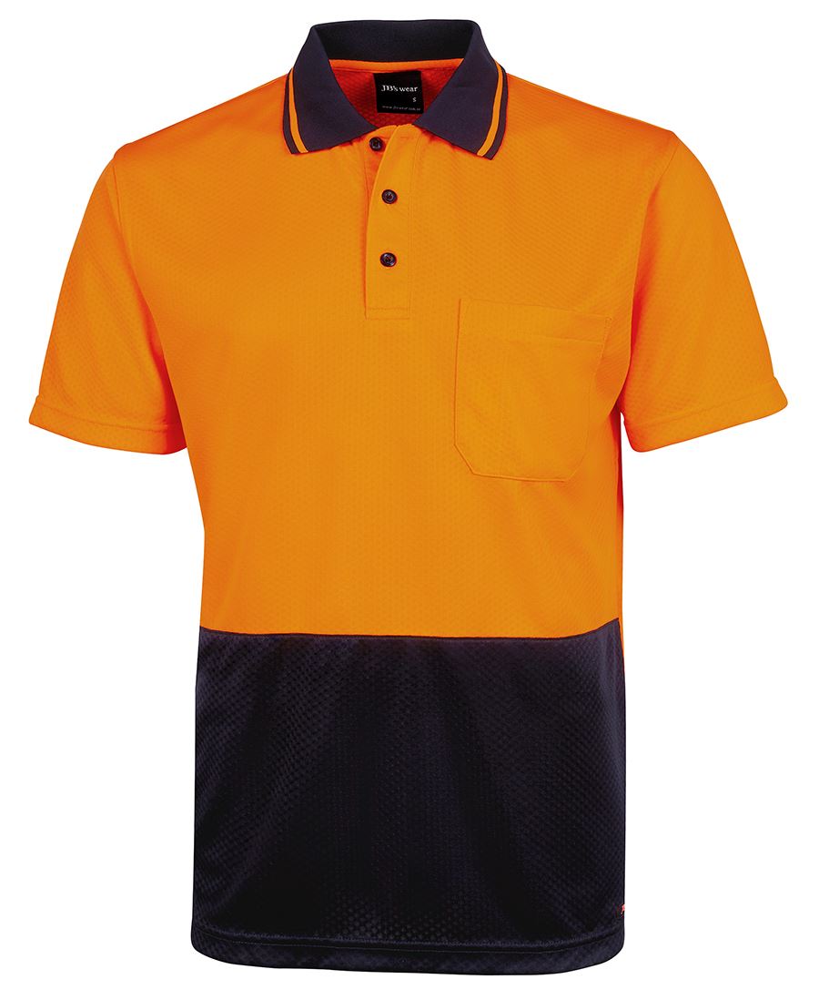 JB's Hi Vis Jacquard Non Cuff Polo - Orange/Navy - Front