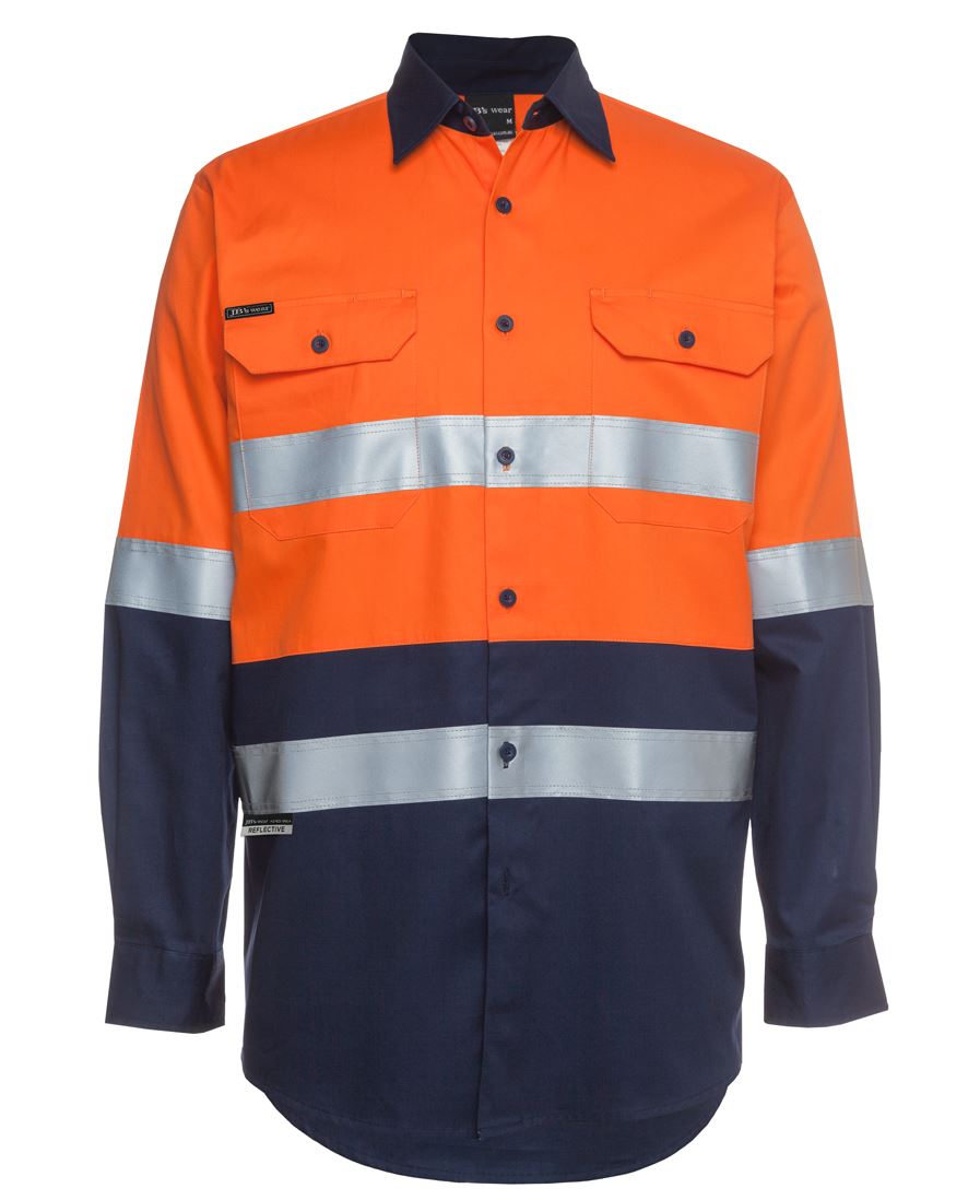 JB's Hi Vis (D+N) L/S 190G Work Shirt - Orange/Navy - Front