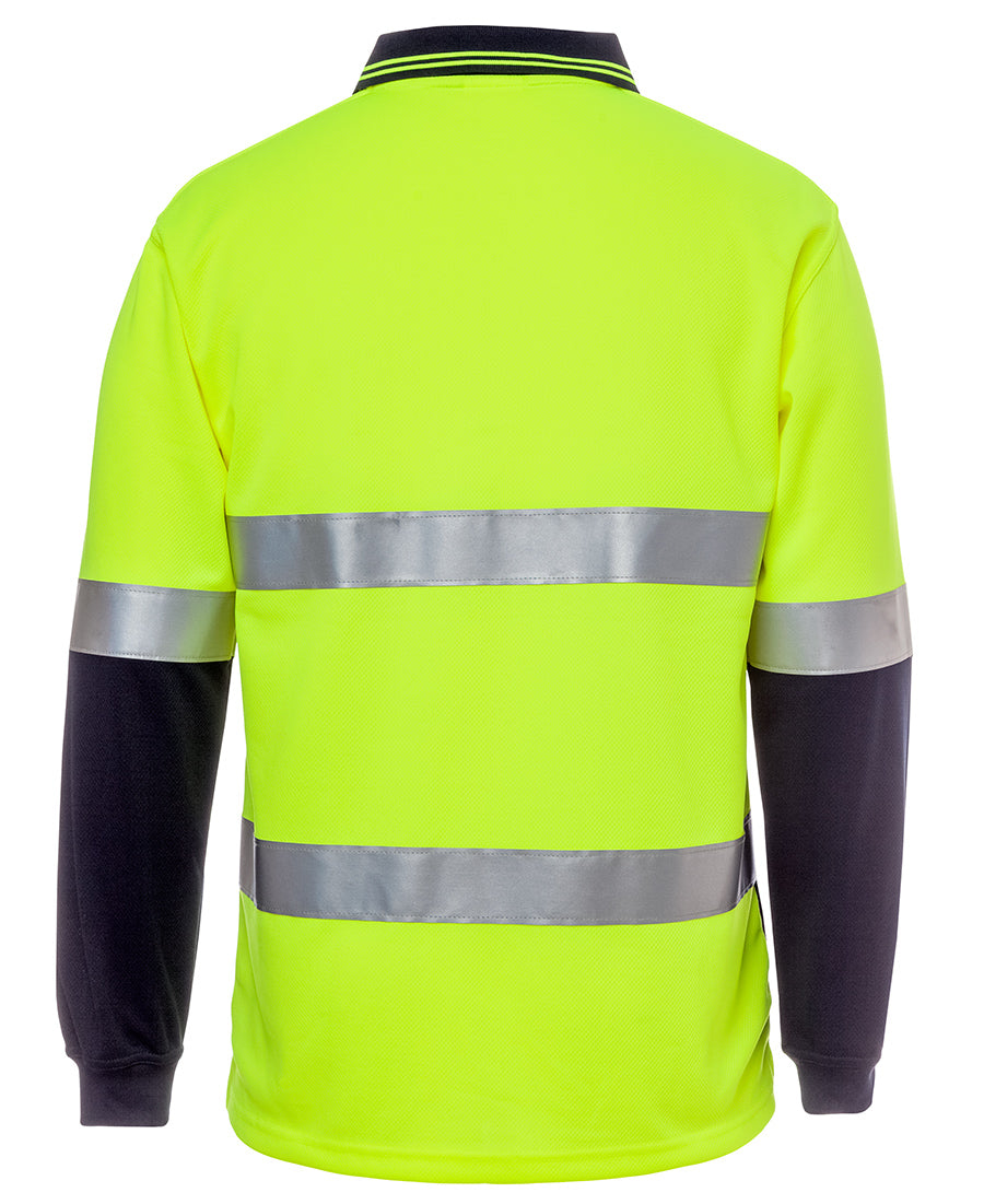 JB's Hi Vis L/S (D+N) Cotton Back Polo - Lime/Navy - Back