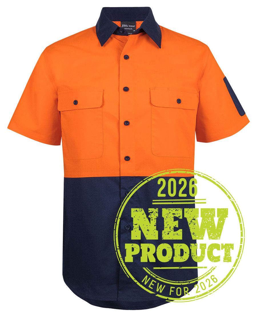 JB's Hi Vis Class F Ripstop S/S Work Shirt - Orange/Navy - Front