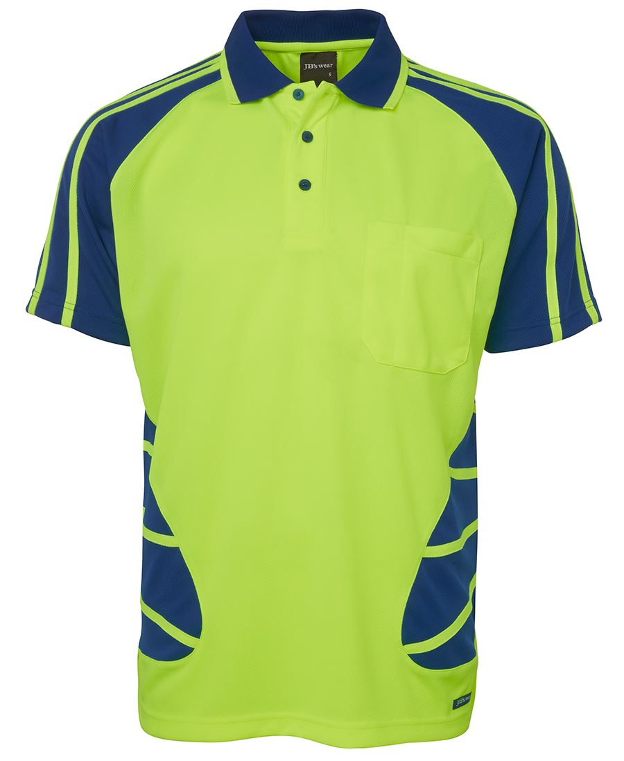 JB's Hi Vis S/S Spider Polo - Lime/Royal - Front
