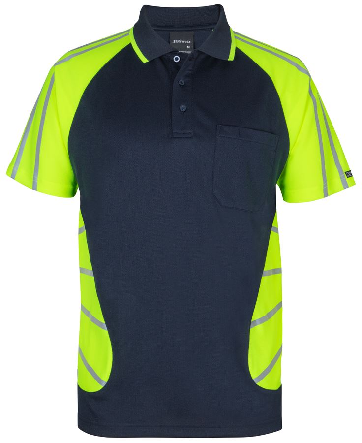 JB's Street Spider Polo with Reflective Stripes - Navy/Lime - Front