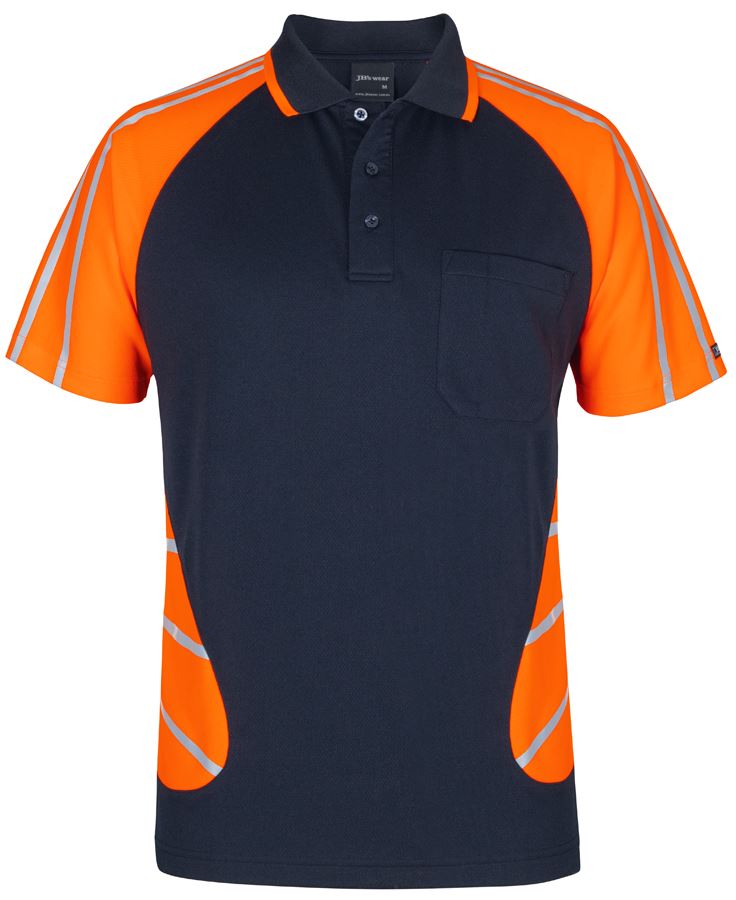 JB's Street Spider Polo with Reflective Stripes - Navy/Orange - Front