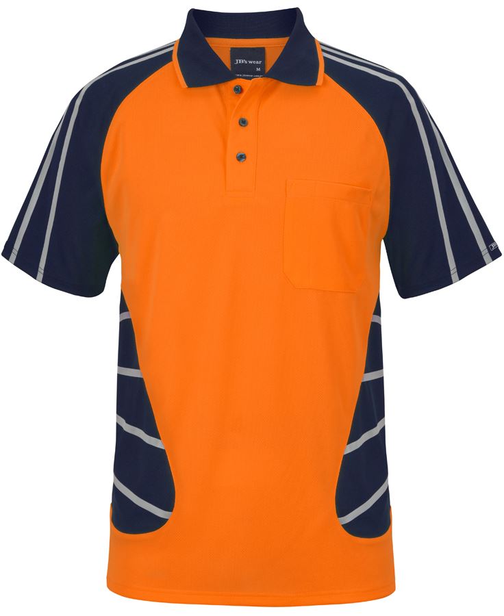 JB's Street Spider Polo with Reflective Stripes - Orange/Navy - Front