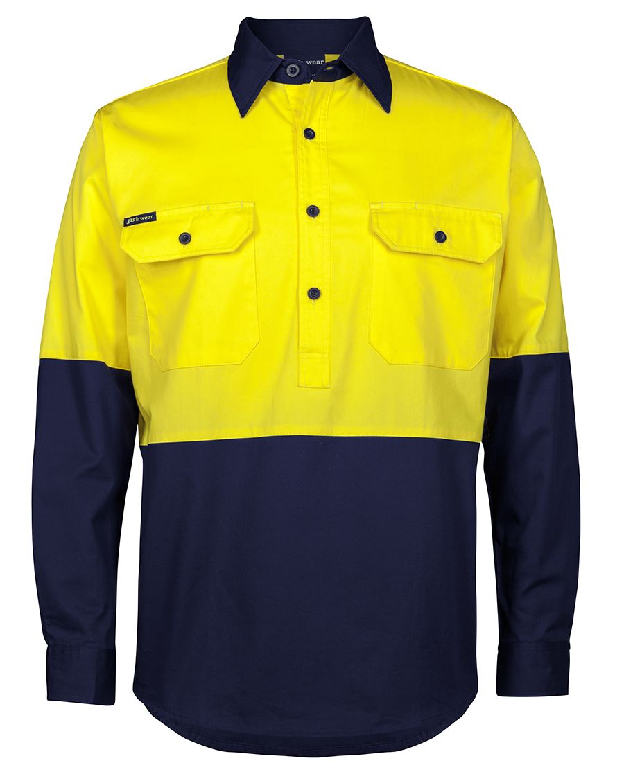 JB's Hi Vis Close Front L/S 150g Work Shirt - Yellow/Navy - Front