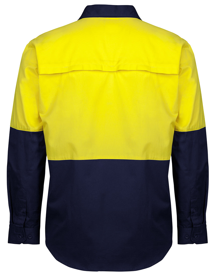 JB's Hi Vis Close Front L/S 150g Work Shirt - Yellow/Navy - Back