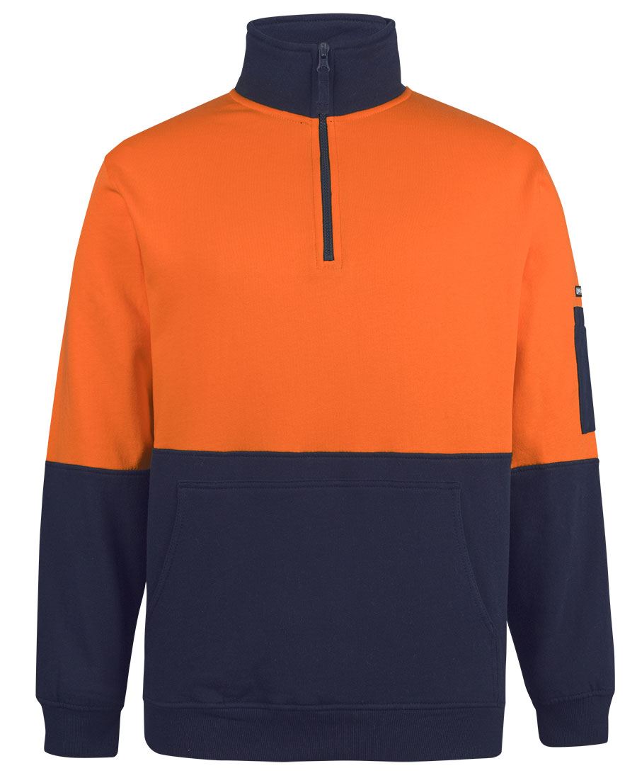 JB's Hi Vis 310 Cotton 1/2 Zip Fleece - Orange/Navy - Front