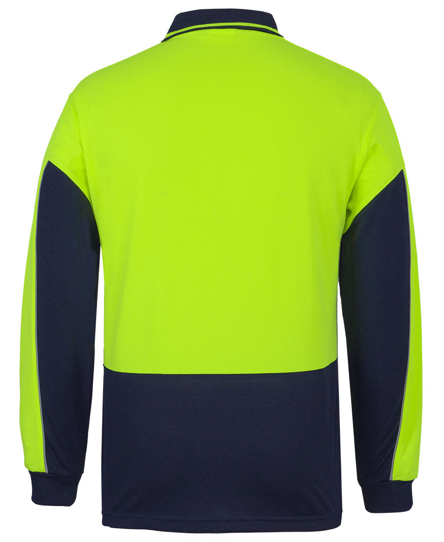 JB's Hi Vis L/S Gap Polo - Lime/Navy - Back