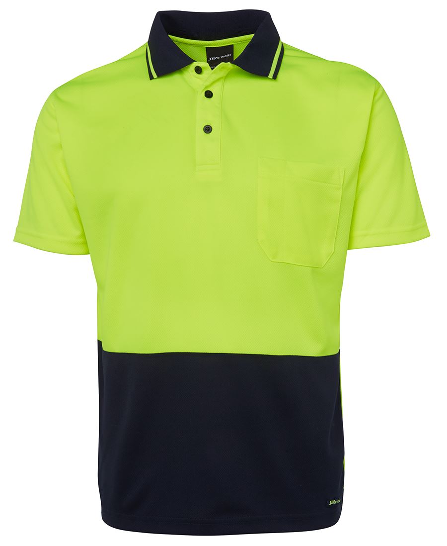 JB's Adults and Kids Hi Vis Non Cuff Traditional Polo - Lime/Navy - Front