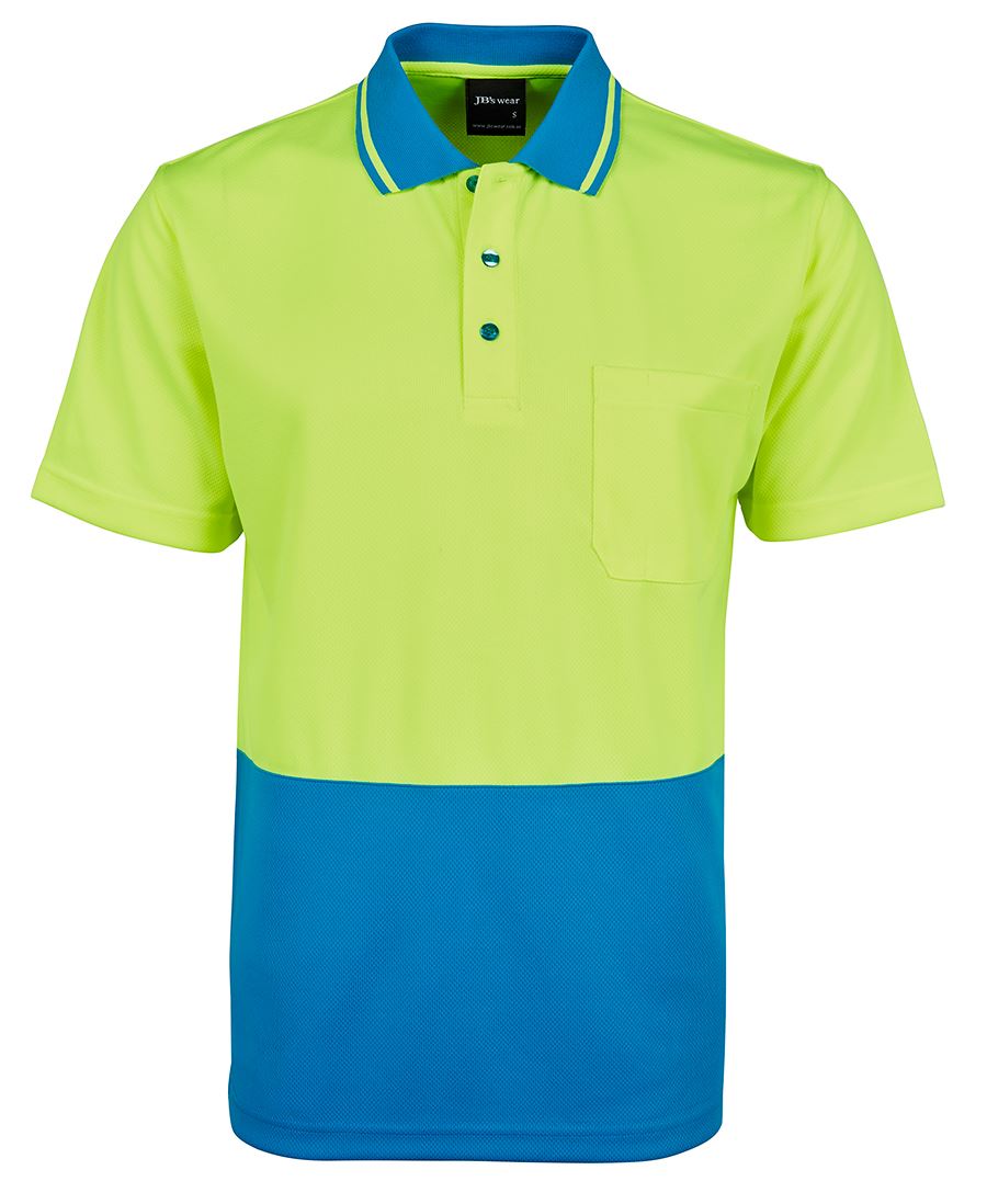 JB's Adults and Kids Hi Vis Non Cuff Traditional Polo - Lime/Aqua - Front
