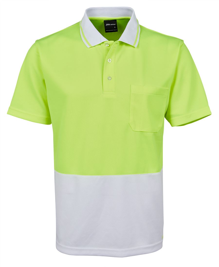 JB's Adults and Kids Hi Vis Non Cuff Traditional Polo - Lime/White - Front
