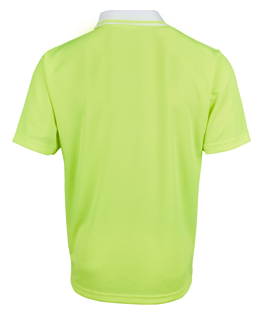 JB's Adults and Kids Hi Vis Non Cuff Traditional Polo - Lime/White - Back