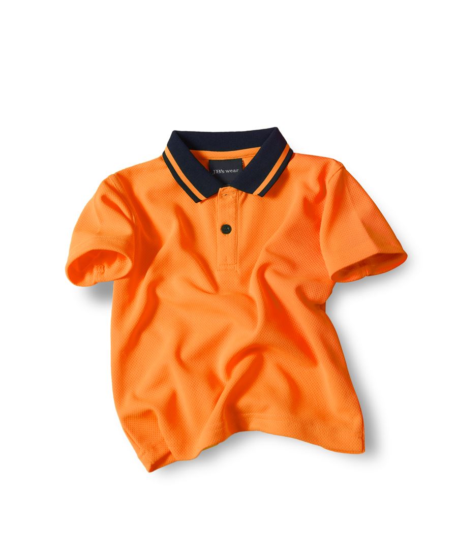 JB's Adults and Kids Hi Vis Non Cuff Traditional Polo - Orange - Front