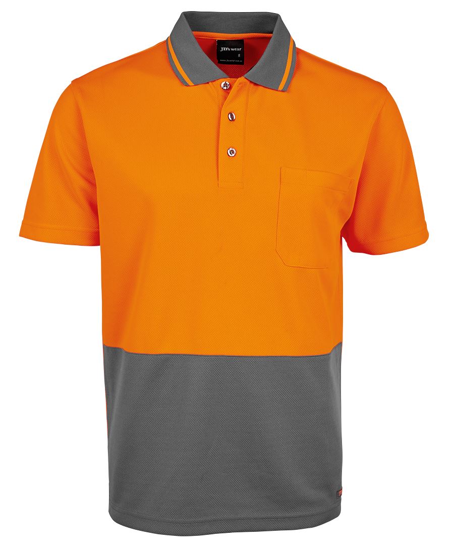 JB's Adults and Kids Hi Vis Non Cuff Traditional Polo - Orange/Charcoal - Front