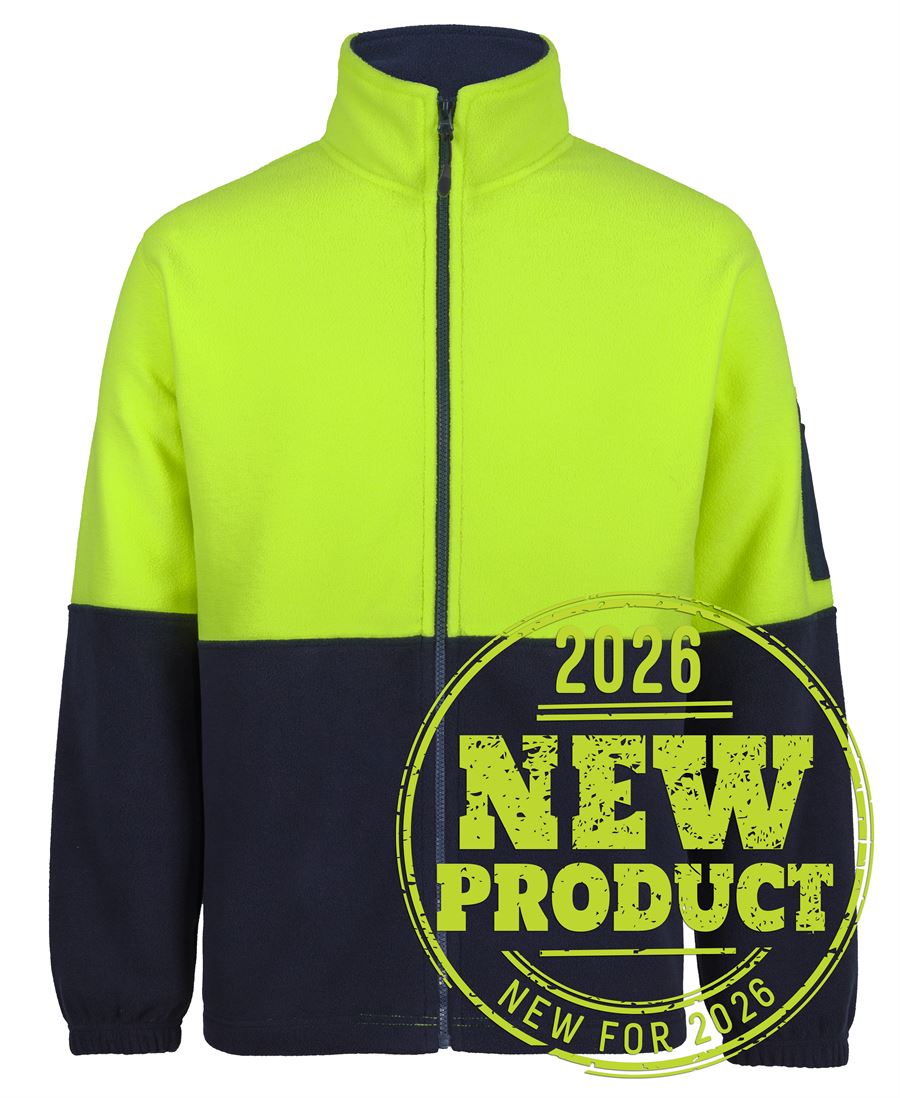 Hi Vis Full ZIp Polar Fleece - Lime/Navy - Front