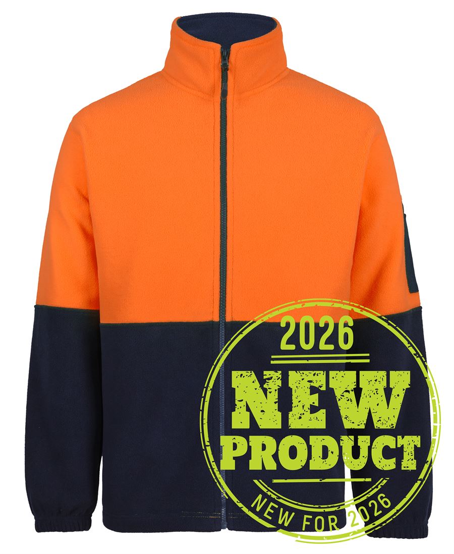 Hi Vis Full ZIp Polar Fleece - Orange/Navy - Front