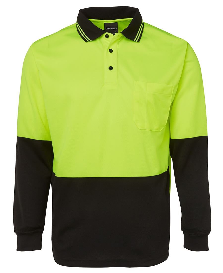 JB's Hi Vis L/S Traditional Polo - Lime/Black - Front