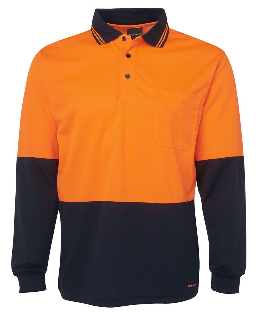 JB's Hi Vis L/S Traditional Polo - Orange/Navy - Front